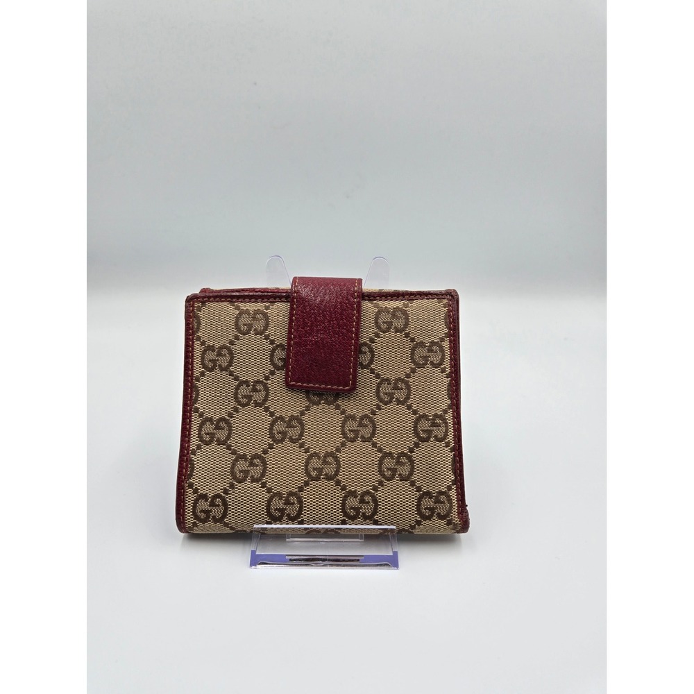 Gucci GG Canvas Red Leather Trim Bifold Wallet Authentic Designer Purse - Picture 2 of 9